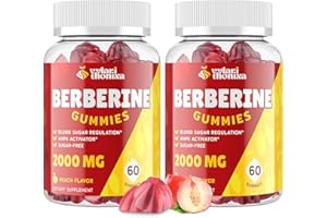 VYLARITHONIXA 2000mg Berberine Supplement Gummies - High Potency Berberine with Ceylon Cinnamon Candy, Turmeric, Magnesium, Chromium - Sugar Free, Vegan, Non-GMO, Gluten-Free - Peach Flavor 60 Gummies - 2 Pack