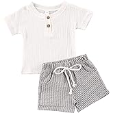 fhutpw Baby Boys 2Pcs Summer Outfits Short Sleeve T-Shirt Tops Elastic Waistband Shorts Set Toddler Clothes