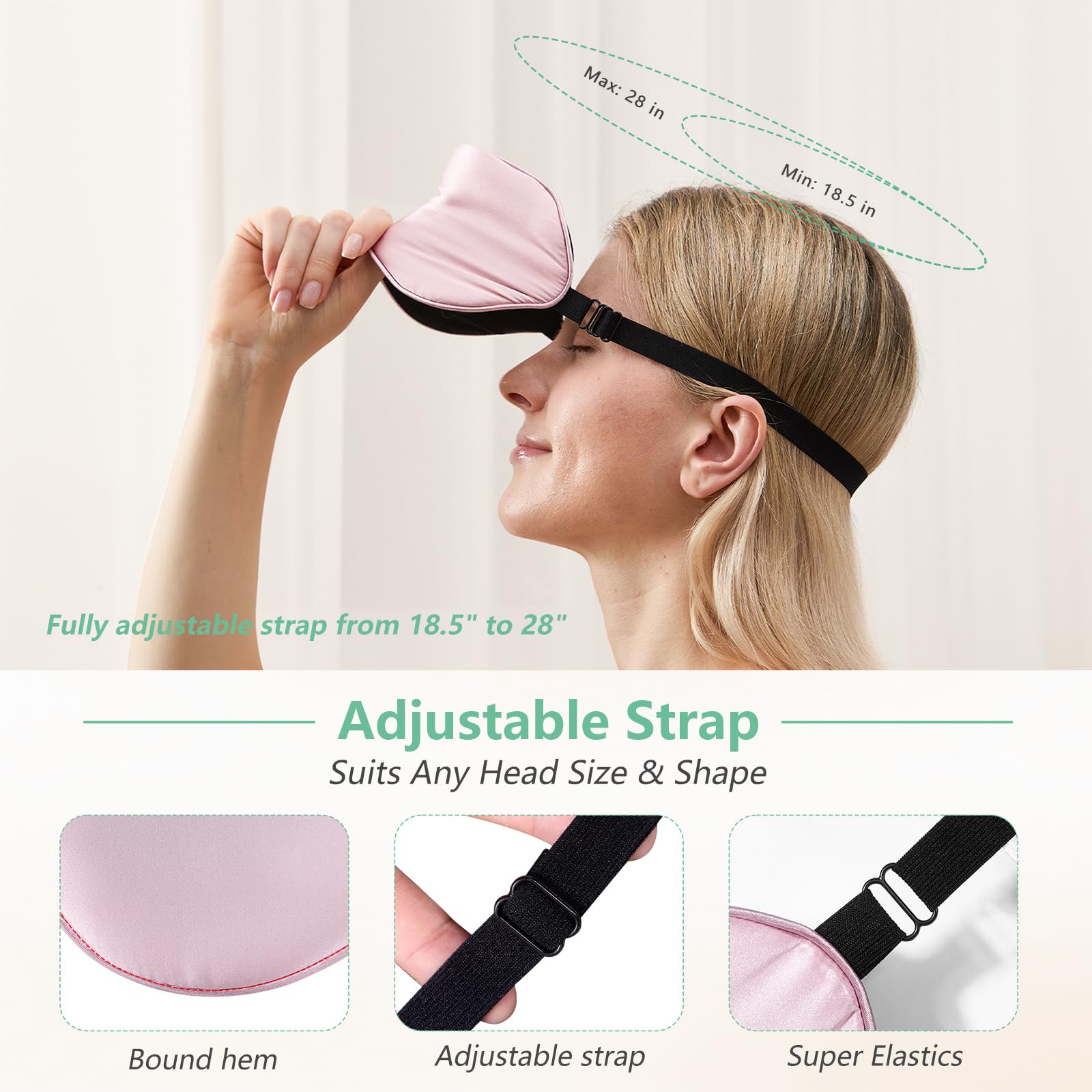BeeVines 100% Real Mulberry Silk 2 Pack Sleep Mask, Natural Pure Silk Eye Masks with Adjustable Strap for Sleeping, 100% Block Light Eye Sleep Shade Cover, Reduces Puffy Eyes Traveling Gifts