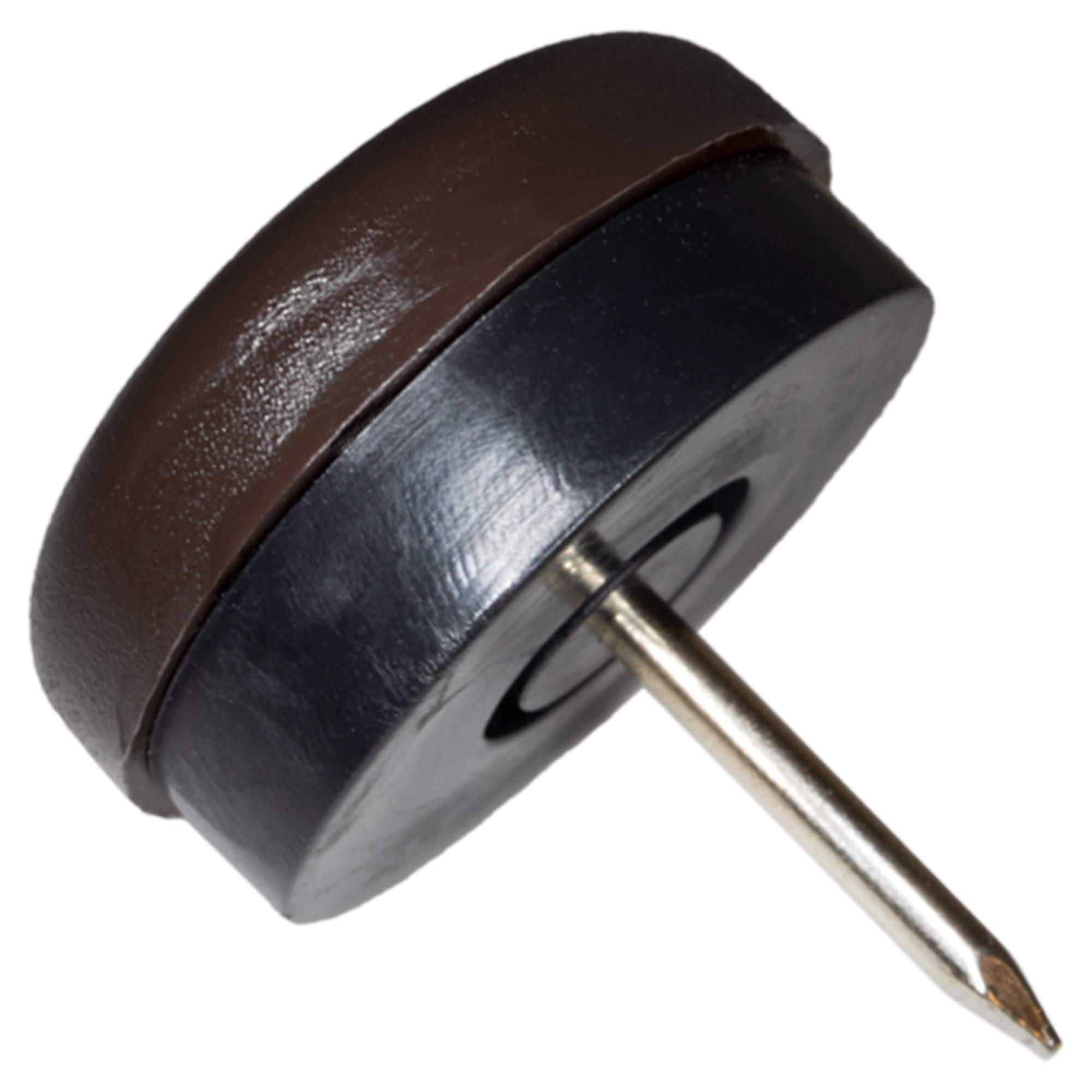 Adsamm® / 16 x Glides in plastic with nail and rubber cushion | Ø 0,98'' (Ø 25 mm) | brown | round | Premium quality furniture sliders with bumper and nail by Adsamm®
