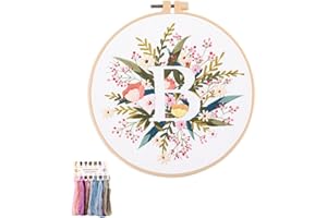 artcici Embroidery Kits Plant Flower Leaf English Letter Patterns for Beginners Adults, Full Range Embroidery Starter Kits Cross Stitch Needlework Supplies (Letter B)