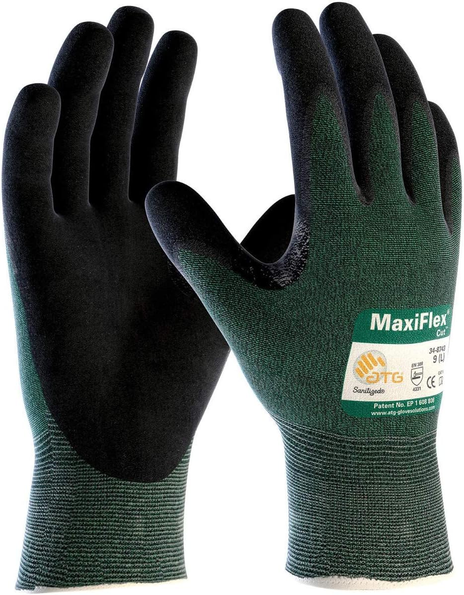 3 Pack MaxiFlex Cut 34-8743 Cut Resistant Nitrile Coated Work Gloves with Green Knit Shell and Premium Nitrile Coated Micro-Foam Grip on Palm & Fingers. Sizes S-XL (Large): Industrial & Scientific
