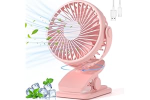 BDXXJ Portable Clip on Fan, 360° Rotate Battery Operated Stroller Fan, 3 Speed Quiet Mini Personal Desk Fan, USB Rechargeable Clooing Fan for Outdoor Camping Golf Cart Stroller Home Office Pink