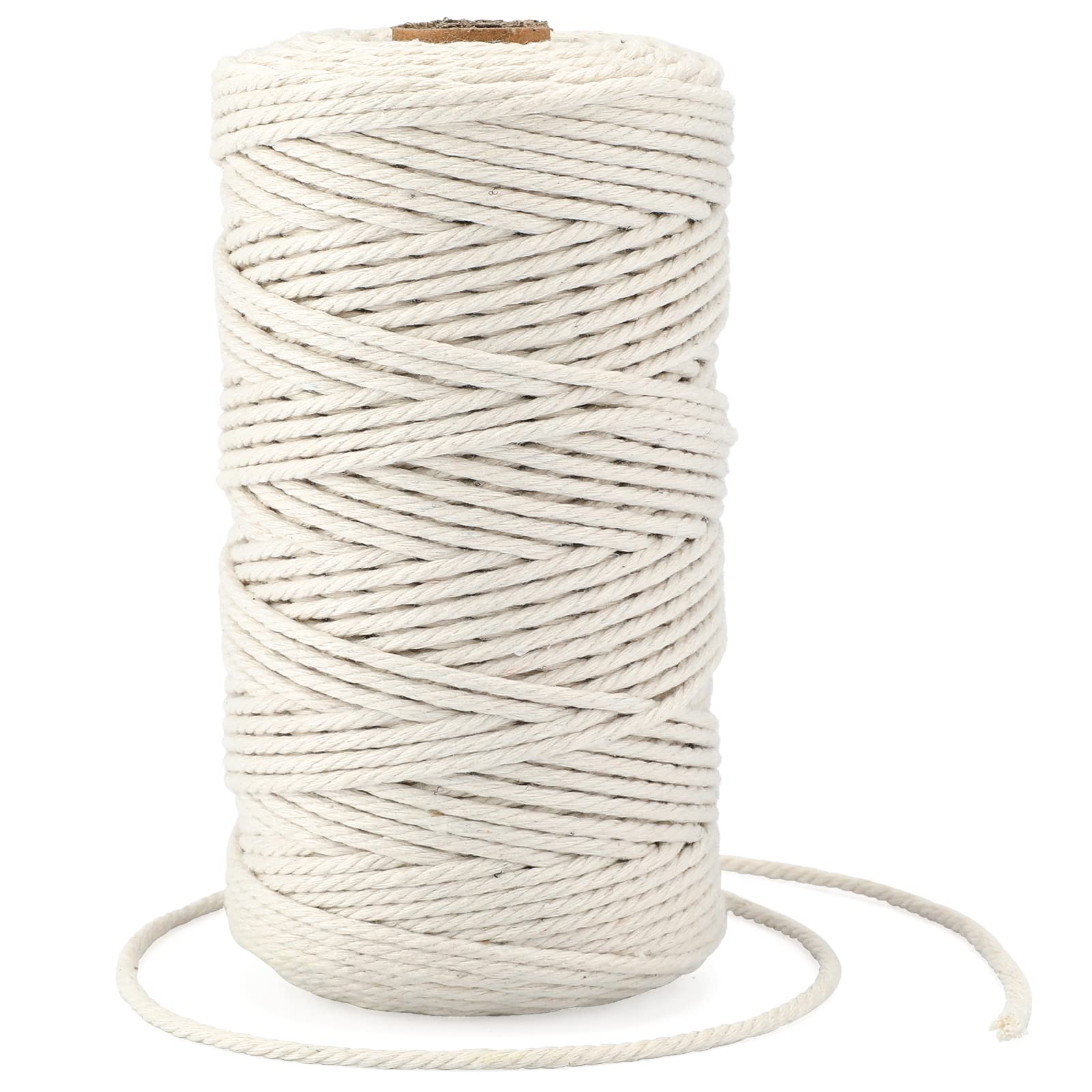Beige Macrame Cotton Rope Cord 3MM Craft Cotton Twine String, 100M Durable Bakers Twine for DIY Crafts and Handmade Arts