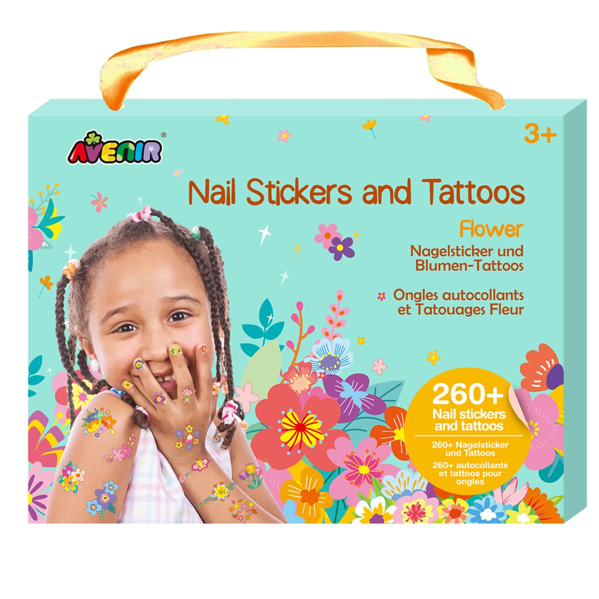 Avenir Creative Set Nail Stickers & Tattoos Flowers | Temporary Stickers for Children Aged 3+ | Nail Art Decals Self-Adhesive Cute Supplies Art Design Decoration Accessories