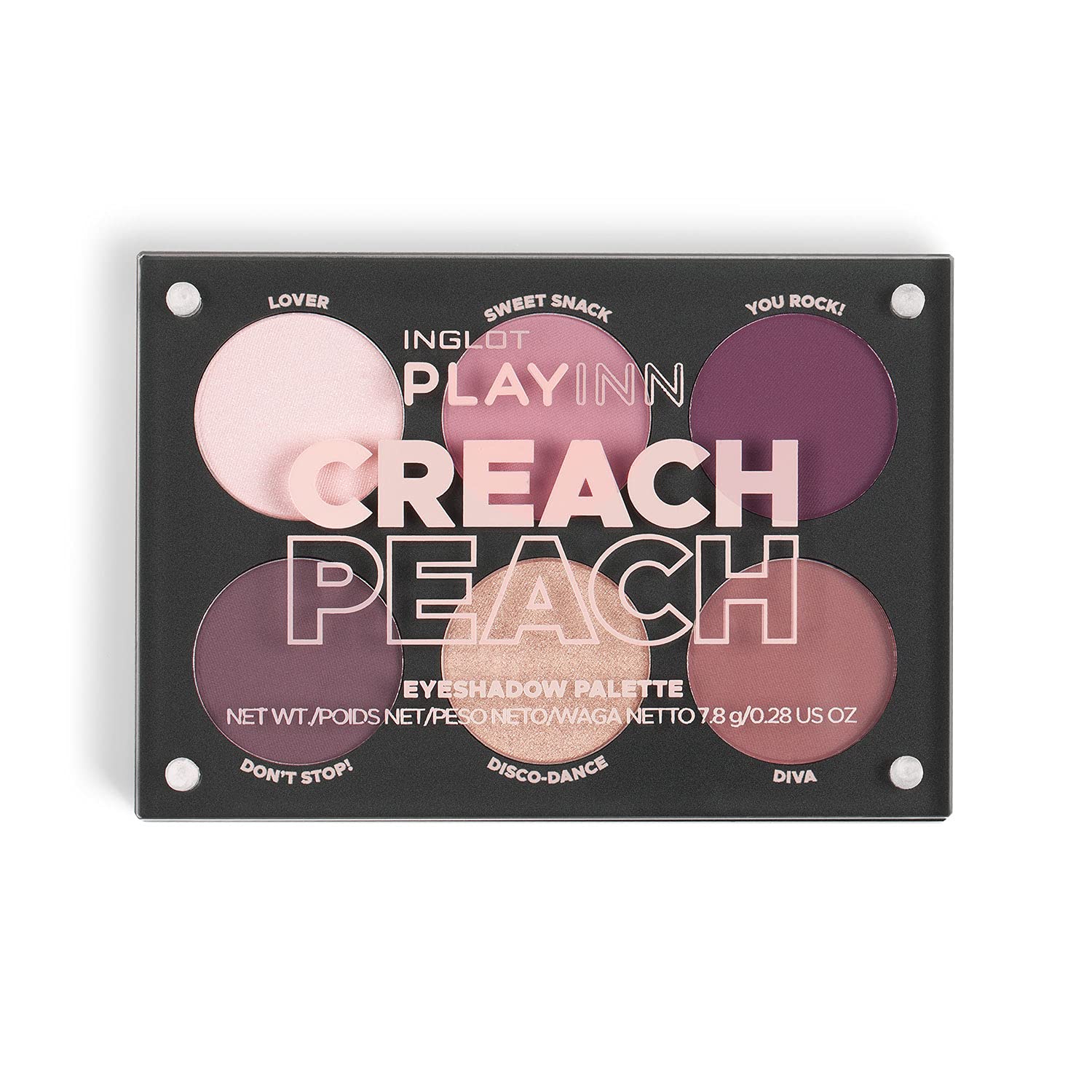 Inglot PlayInn Creach Peach Eyeshadow Palette - 6 Shadows in Tones of Pink and Gold for Everyday and Evening Make-up | Easy application and silky formula for a perfect finish | 7.8 g