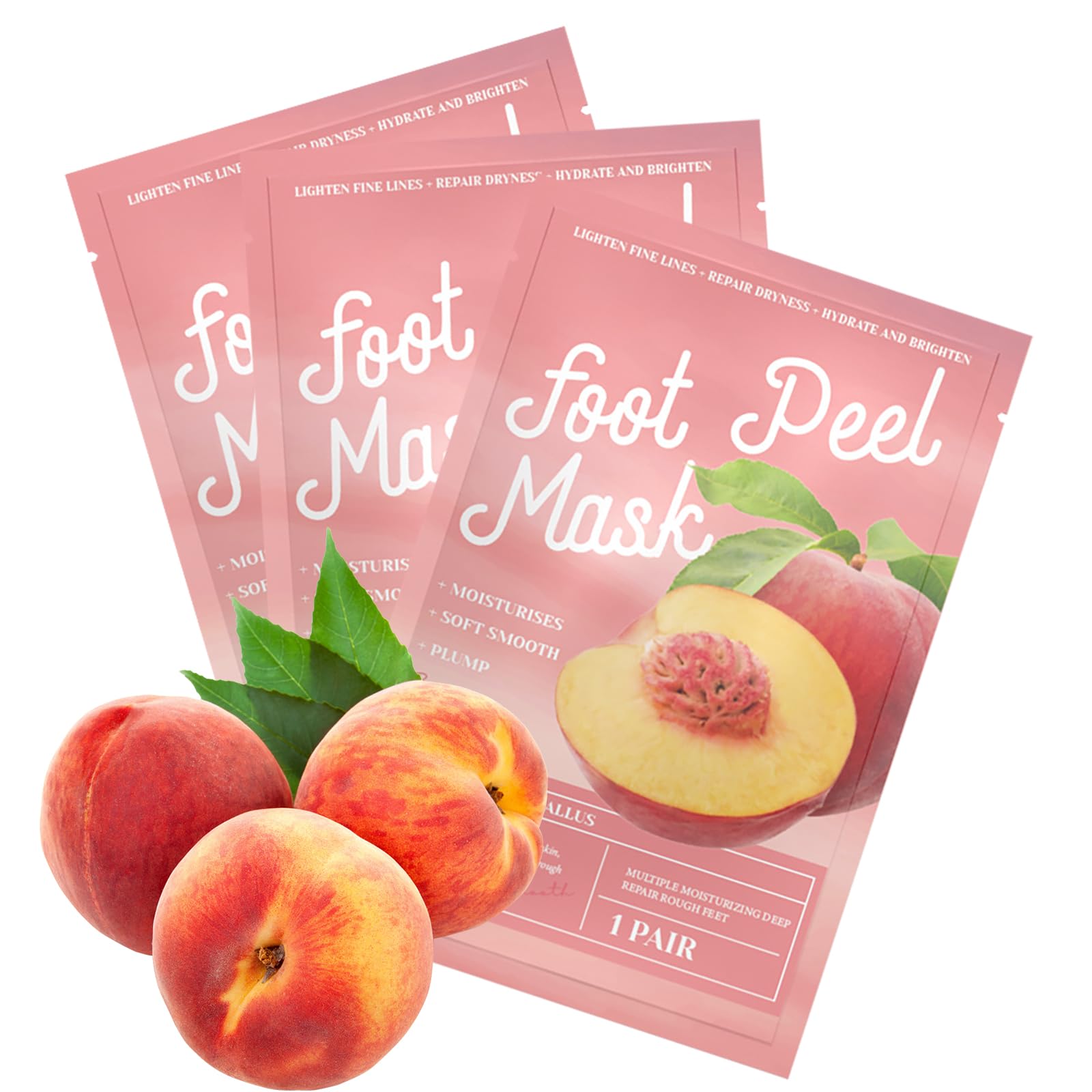 Joyeee 3 Pairs Foot Peel Mask, for Cracked Heels & Dry Dead Skin, Foot Socks for Hard Skin, for Men and Women - Peach