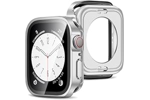 Amizee 2 in 1 Case [2-Pack] Compatible with Apple Watch Series 9 8 7 45mm with Built-in Screen Protector, Straight Edge Hard PC Full Body Protective Cover for iWatch 45mm, Matte Silver