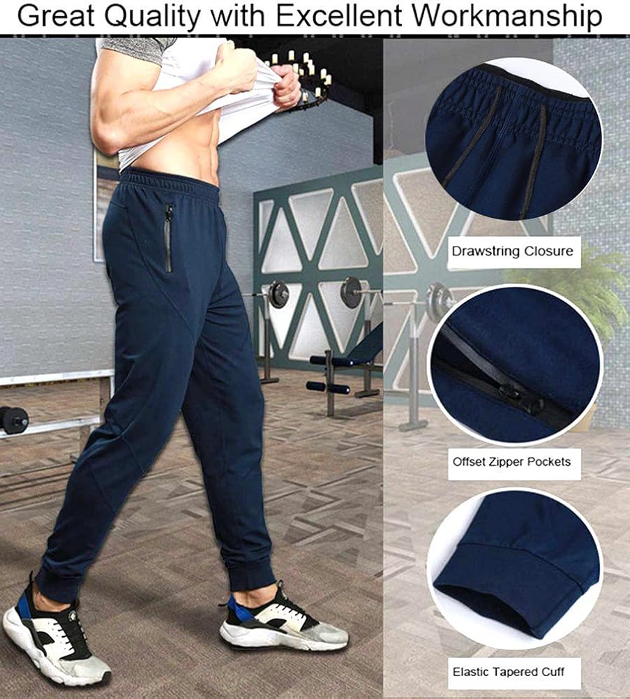 TBMPOY Men's Athletic Running Sport Jogger Pants with Zipper Pockets: Clothing