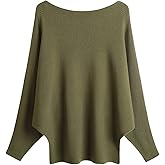 MAKARTHY Womens Striped Sweaters Batwing Sleeves Knitted Dolman Pullovers Tops Sweatershirts