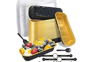 Dhjkko 50pcs Mini Loaf Pans for Baking with Lids and Spoons, Rectangular Aluminum Foil Baking Pans Mini Cheesecake Containers