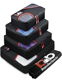 5 Set Travel Packing Cubes - 4 Luggage Packing Organizers with Laundry Bag (Black)