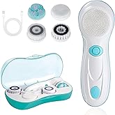 Facial Cleansing Brush, Electric Face Scrubber with 4 Cleanser Heads and 2 Speeds Adjustable for Deep Cleaning, Portable Rechargeable and Waterproof Face Wash Brush for Women & Men (Green)