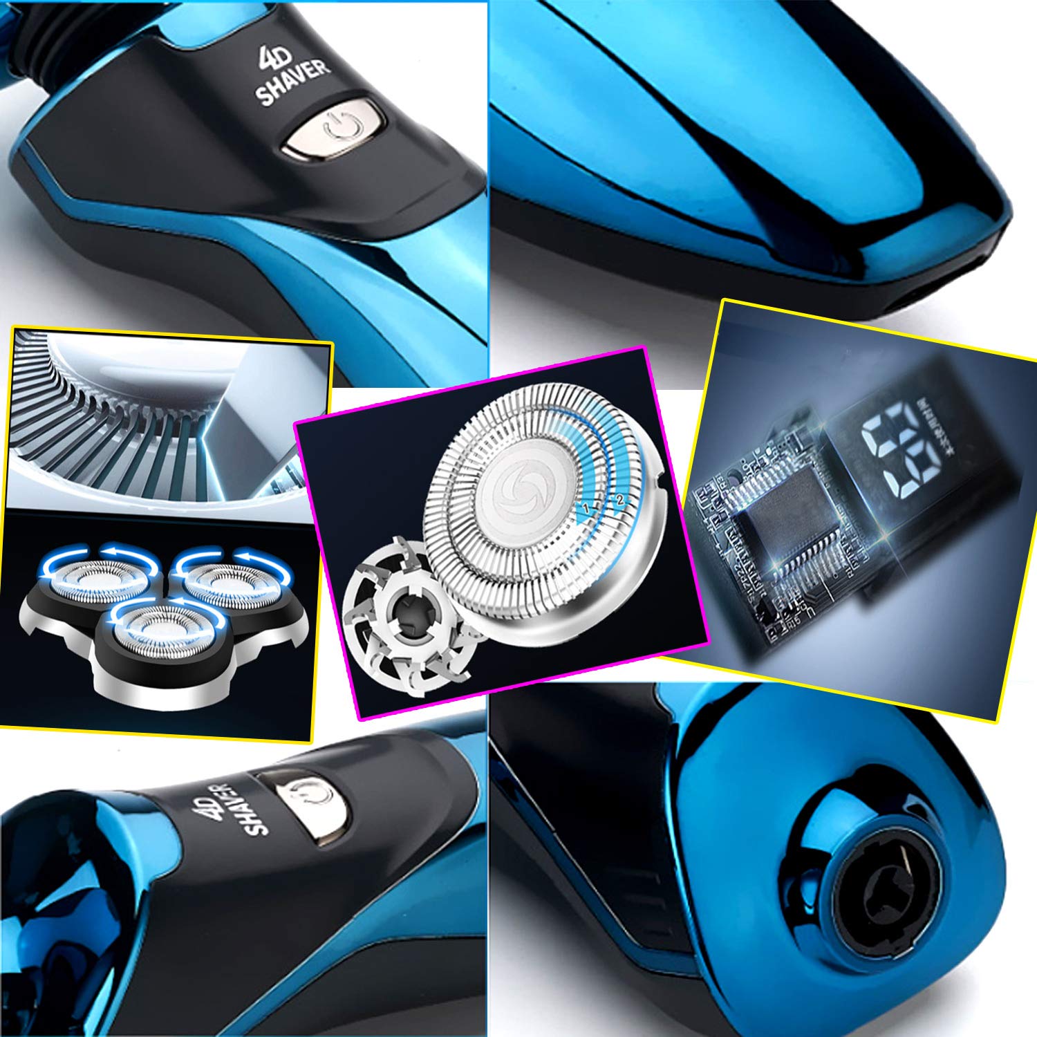 Elektrorasierer Bartschneider für Männer Trocken nass 4 in 1 Trimmer Pflegeset, Nasenhaarschneider, Gesichtsreinigungsbürste, wasserdichtes USB Akku-Set mit Ladestation (with stand)