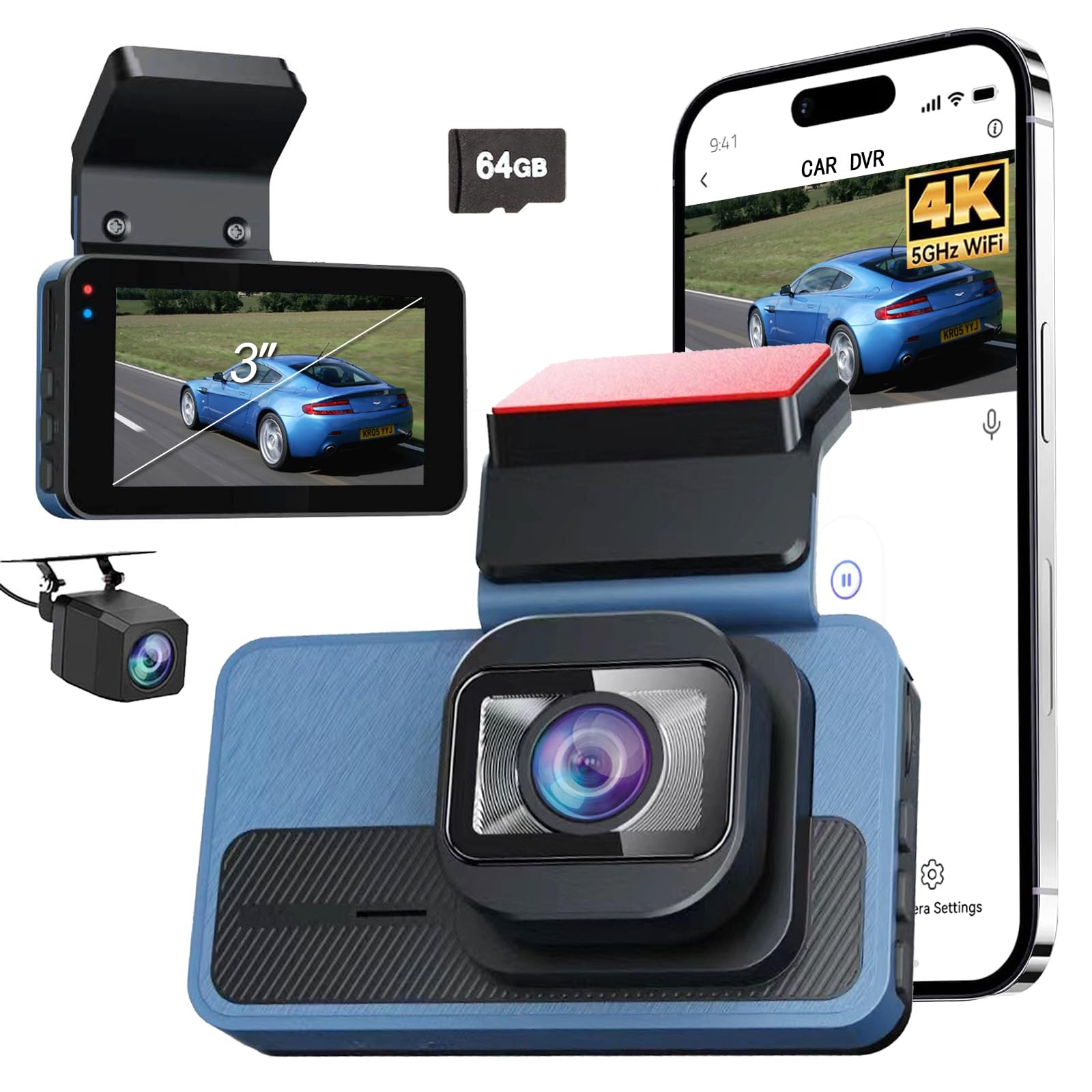 Photo 1 of **INCOMPLETE** Dash Cam Front 4K & Rear 1080P with Night Vision, Wireless WiFi 3" IPS Screen DVR, 2160P HD Car Camera, 24H Parking Monitor, Mini Dashboard Recorder, Free 64GB Card, Hidden Security Camera for Cars