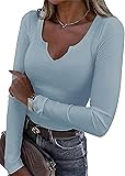 Roselux Women V Neck Ribbed Long Sleeve Shirt