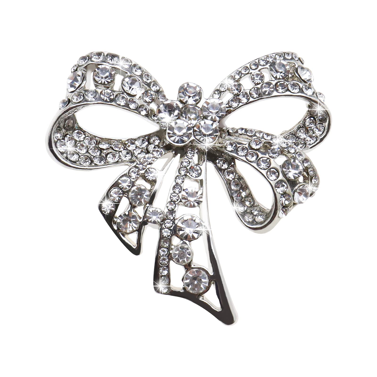 EMSea Bow Knot Brooch in Silver Rhinestone Bow Brooch in Metal Bowknot Broach Pin in Vintage Style Jewelry Decoration for Woman Girls Clothes Hats Scarves Bags