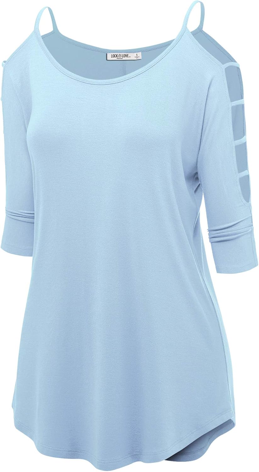 Download T-Shirts iGENJUN Womens Casual Loose Hollowed Out Shoulder ...