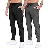 2 Pack Mens Fleece Lined Pants with Zipper Pockets,Winter Athletic Workout Warm Running Joggers Sweatpants for Men