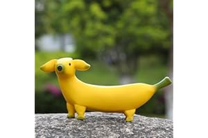 Lhocm Cute Banana Dog Garden Statues Figurines Ornaments, Creative Resin Garden Gnomes Funny Dog Statues for Home, Patio, Garden, Yard, Office, Outdoor Decorations, Funny Weird Garden Gifts