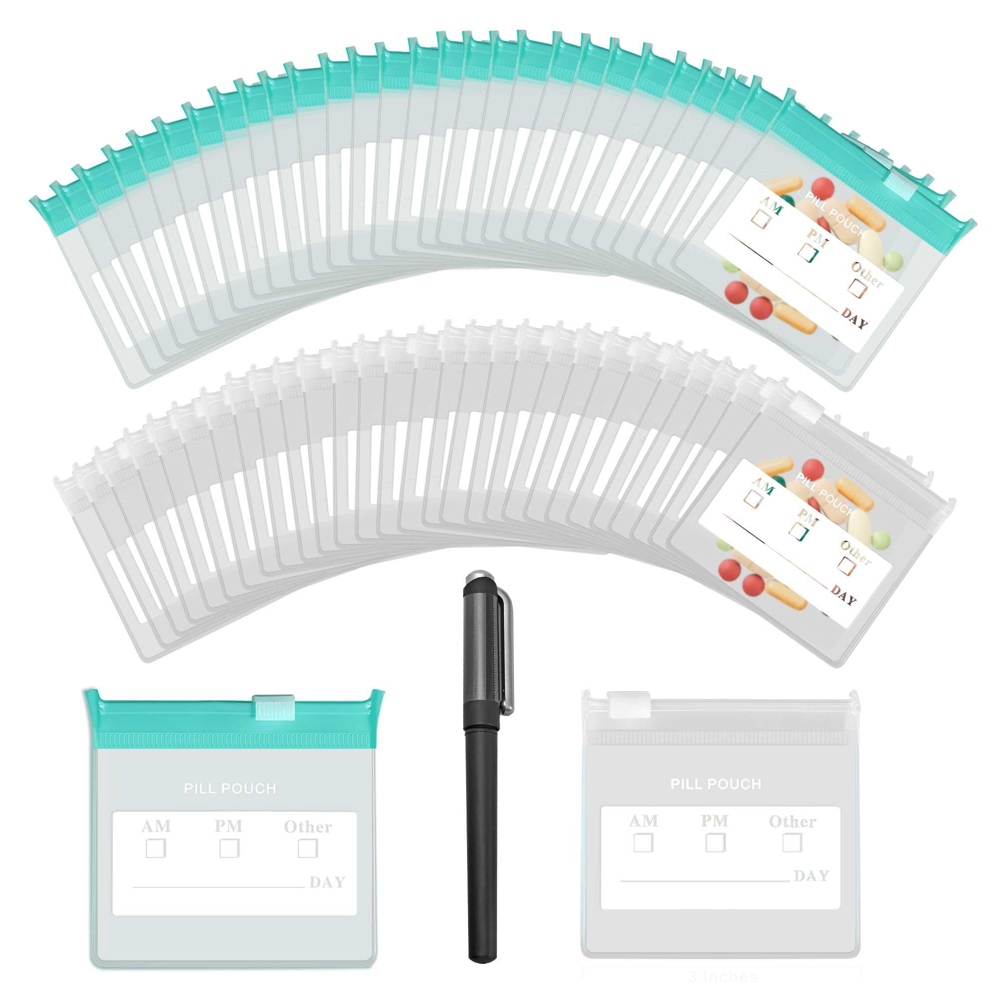Photo 1 of 36 Packs Color Pill Pouch Bags 12mil 3 x 2.75 Inch bpa-Free, Frosted Clear EVA Materials, Heavy-Duty Thick Plastic Bags for Travel Medicine Organizer, Jewelry, Small Craft Pieces-Clear+Green