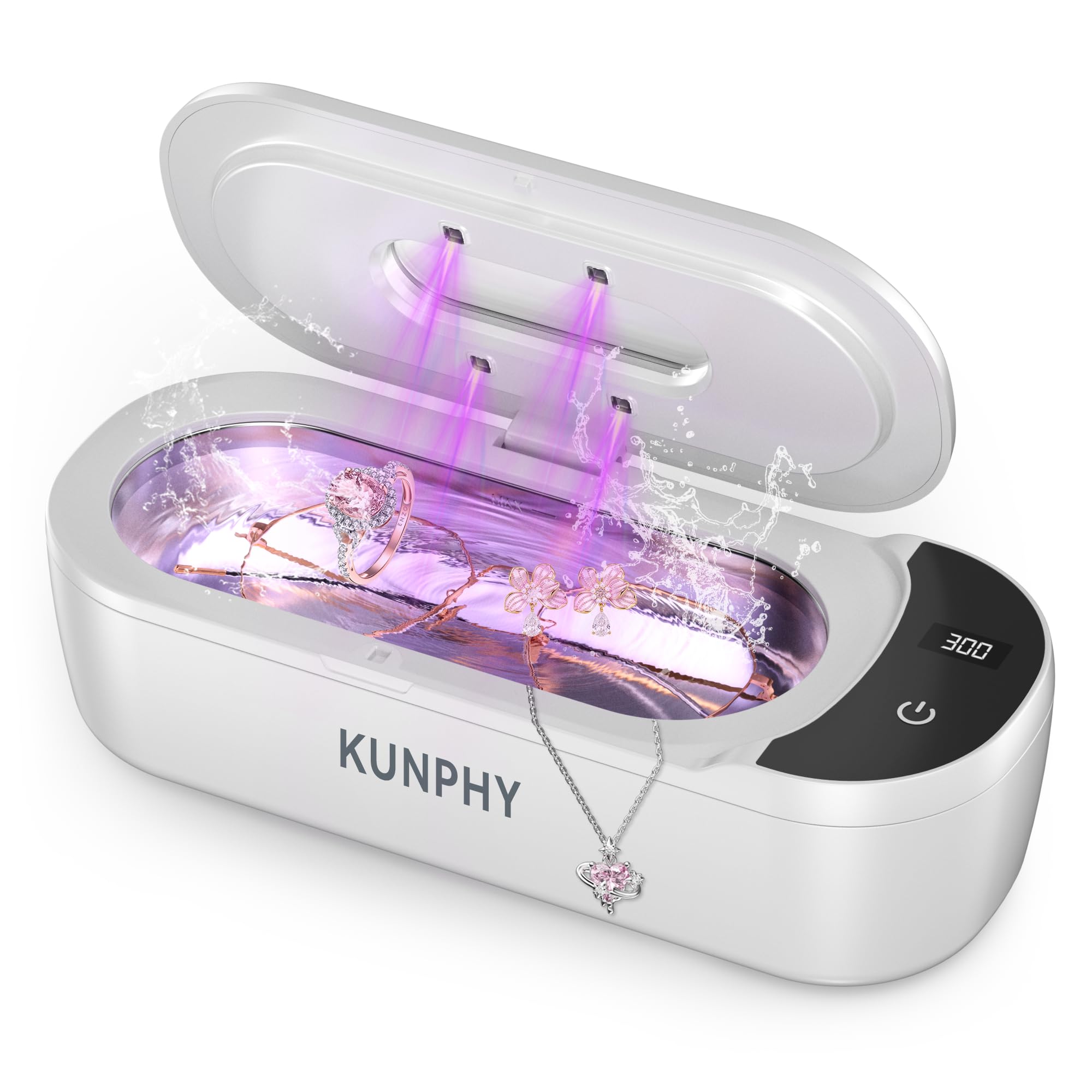 KUNPHY Ultraschallreinigungsgerät mit U-V – Brillenreinigungsgerät 400ml(20Oz) 48kHz, Ultrasonic Cleaner mit digitalem Dual-Modus-Display(5/10min), Ultraschallreiniger für Brille, Schmuck, Uhren