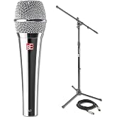 sE Electronics V7 Chrome Dynamic Vocal Microphone Bundle with On-Stage MS7701B Euro Boom Stand and 20-Foot XLR Cable &mdash; Chrome Broadcast Mic for Podcasting, Live Streaming, Singing, Voice Over