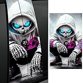 Leniutor 1 Pair Halloween Themed Car B-Pillar Decals, Horror Waterproof Vinyl Car Center Pillar Stickers, Skull Faced Child Car Window Door Sticker Decal 11" x 18.9" (Front)