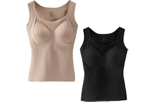 All Day Comfort Thickened Warm Tank Top with Shelf Bra, Women's Thermal Tanktops withBuilt-InBra