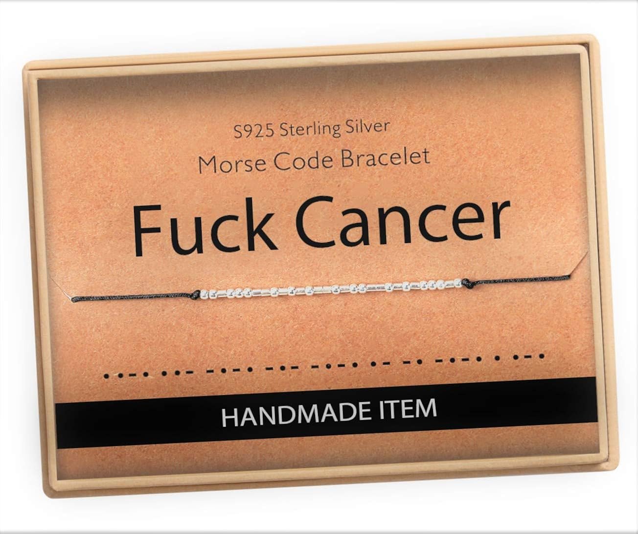 Fuck Cancer Bracelet Morse Code Jewelry Gift for Her Sterling Silver Beads on Silk Cord inspirational Gift for Women: Clothing