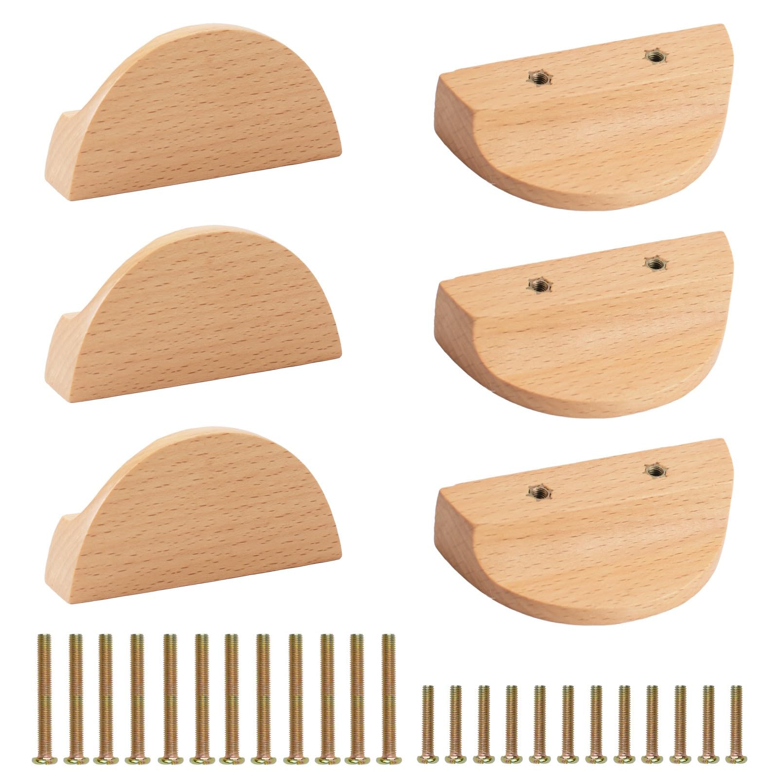 MOROBOR Half Moon Drawer Handles, 6PCS Wooden Semi Circle Pulls Beech Wood Wardrobe Drawer Hardware Double Hole Handle for Drawer Cabinet Wardrobe — image 1