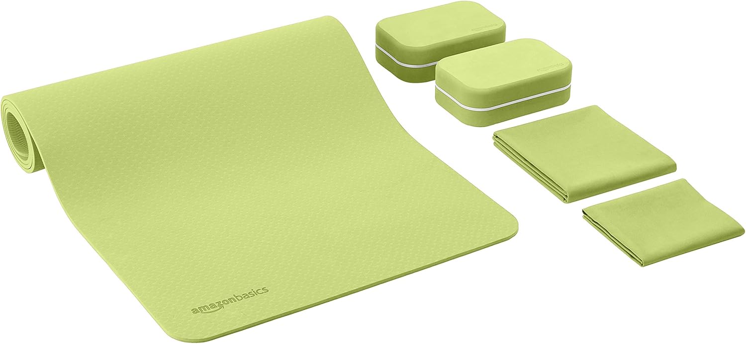 AmazonBasics 1/4-Inch Thick TPE 6-Piece Yoga Set with Mat - Green