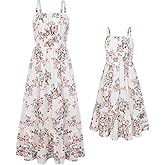 Mommy and Me Floral Smocked Dress,Spaghetti Strap Boho Dress,Summer Maxi Dress with Pockets
