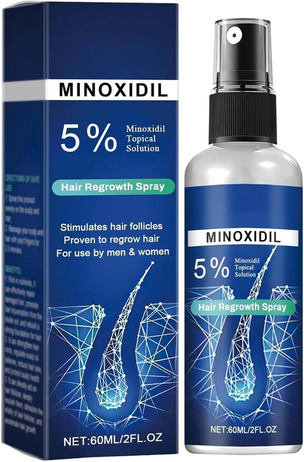 Minoxidil Hair Serum spray for Men and Women, 5% Minoxidil Hair Serum, promotes hair growth, makes hair and beard thicker and fuller- 60ml