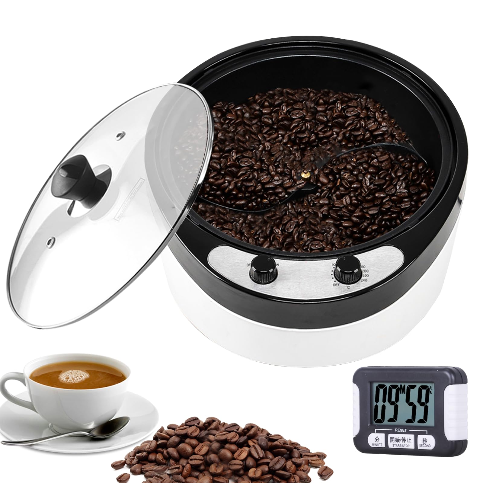 YUCHENGTECH 800g Coffee Roaster Machine with Timer Electric Coffee Beans Roaster Home Coffee Roasters 0-240℃ Temperature Adjustable Household Coffee Bean Roasting Machine for Cafe Shop Home Use 220V