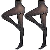 Yilanmy Sparkly Tights for Women Lurex Metallic Shimmer Tights, 50D High Waist Glitter Pantyhose 2 Pairs
