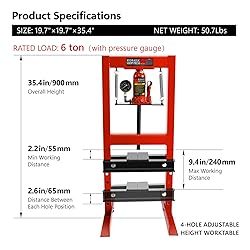 6 Ton Shop Press, H-Frame Garage Floor Adjustable
