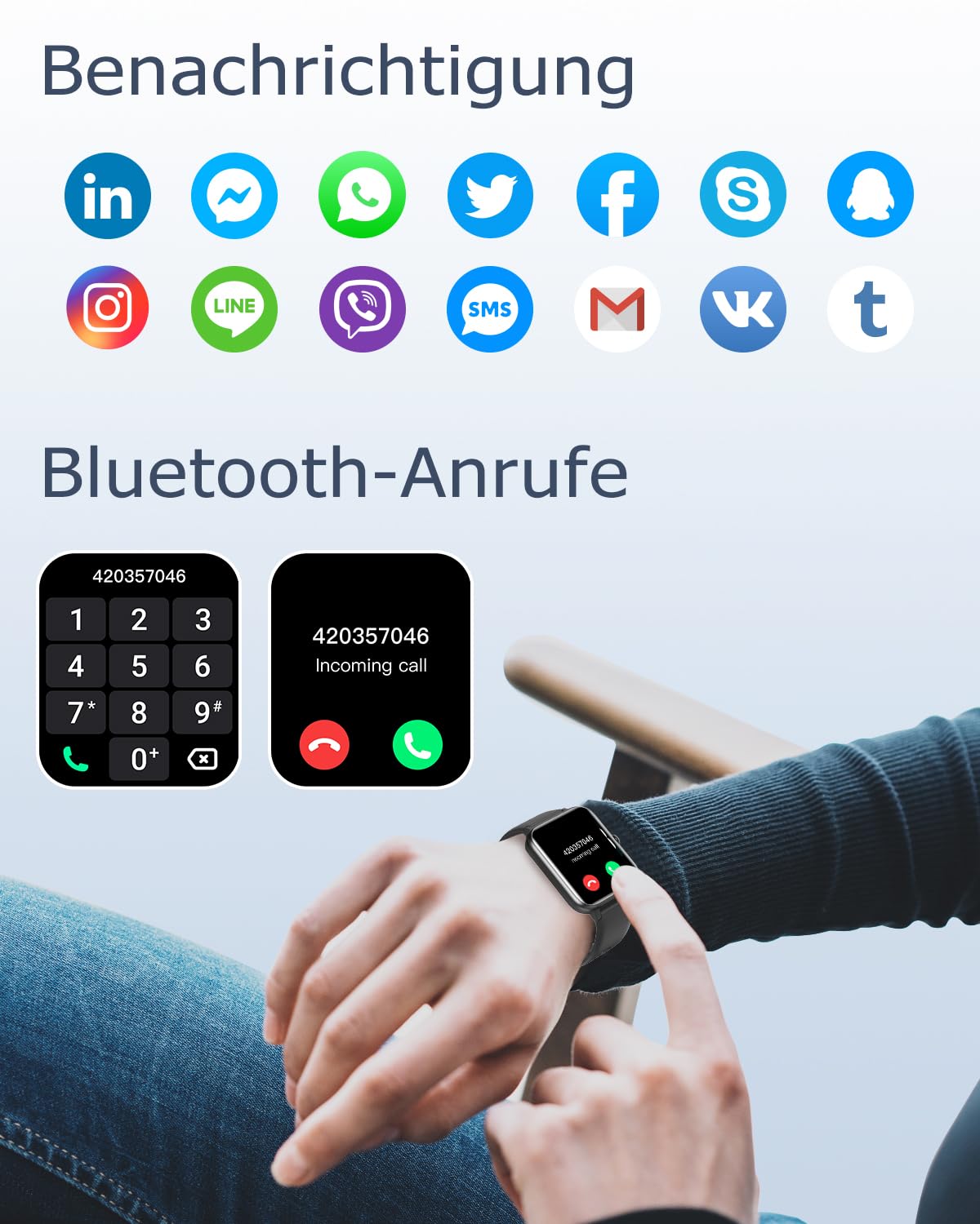 GRV Smartwatch Damen Herren mit Telefonfunktion,1.85" HD Fitnessuhr mit 24/7 SpO2 Herzfrequenz Schlafmonitor Schrittzähler KI-Sprachsteuerung 100+ Sportmodi,IP68 Wasserdicht für iOS Android Handy 2