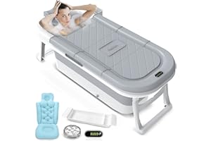VENUX Protable Bathtub for Adults Collapsible Folding Bathtub - Ice Bath Tub Ergonomic Design W/Multicolor LED Light, Bath Tr