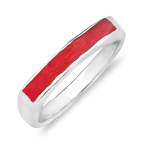 AeraVida Reconstructed Red Coral Triple Layer Floating Bubble Cotton R AeraVida Rectangular Bar Reconstructed Red Coral Inlay .925