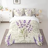 Feelyou Lavender Bedding Bedding Set Romantic Purple Youth Woman Girls,Blossom Flower Comforter Set Queen Size 7 Pieces Floral Bed Set with Comforter, Sheet Set, Pillowcases, Pillow Covers