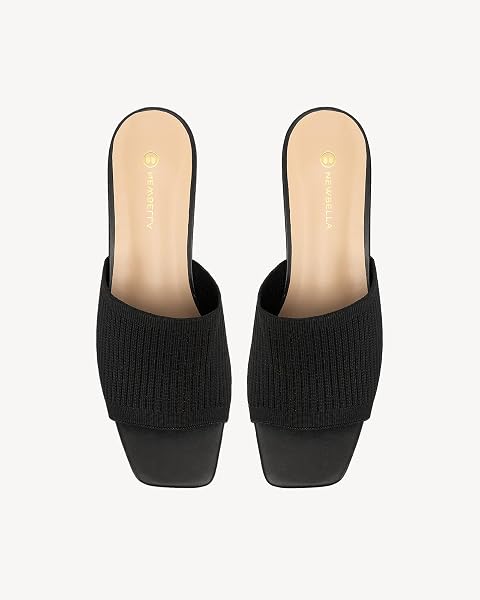 NEWBELLA WOMEN’S KNIT SQUARE TOE MULE SANDALS – CHUNKY HEEL SLIP-ON SUMMER SHOES, COMFORTABLE CASUAL SLIDES FOR VACATION & BEACH, BLACK 8