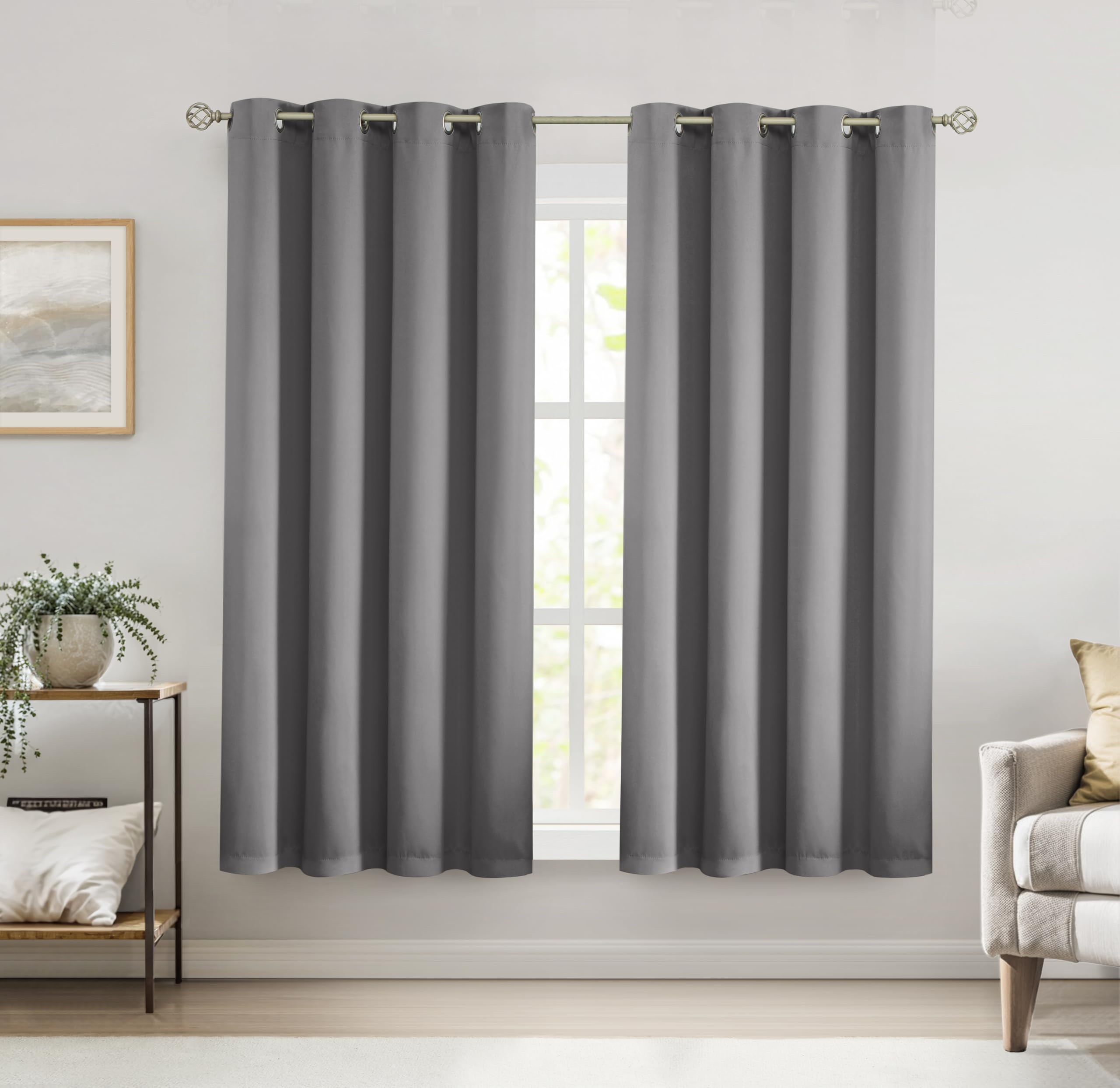 Bujasso Charcoal 95% Blackout Curtains Triple Layer Thermal Insulated Window Panels 72 inches Long for Living Room Bedroom Understated luxury Charcoal Draps Grommet Top 2 Panels 45" Wx72 L