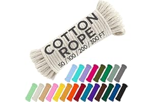 TECEUM 500lb Cotton Rope 3/16” (5 mm) – 50 FT | 100 FT– Strong All-Purpose Braided Rope – Natural Cotton – for Crafting, Сamping, Clothes Line, DIY, Indoor & Outdoor Use – Natural