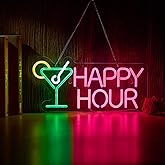 Cocktails Happy Hour Neon Sign for wall décor with Dimmable Switch LED Neon Signs Bedroom Beer Bar Neon Light Sign Hotel Party Club Office Art Lights.