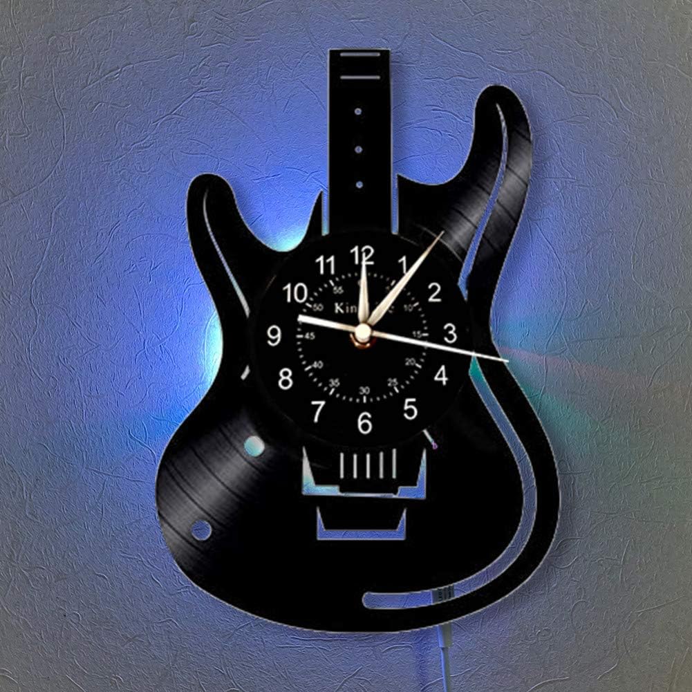 wwwff Guitar clock vinyl record 12 inch quartz wall clock music fans