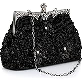 Rkrouco 1920s Vintage Beaded Clutch Evening Bags Pearl Flapper Handbag for Women Wedding Party