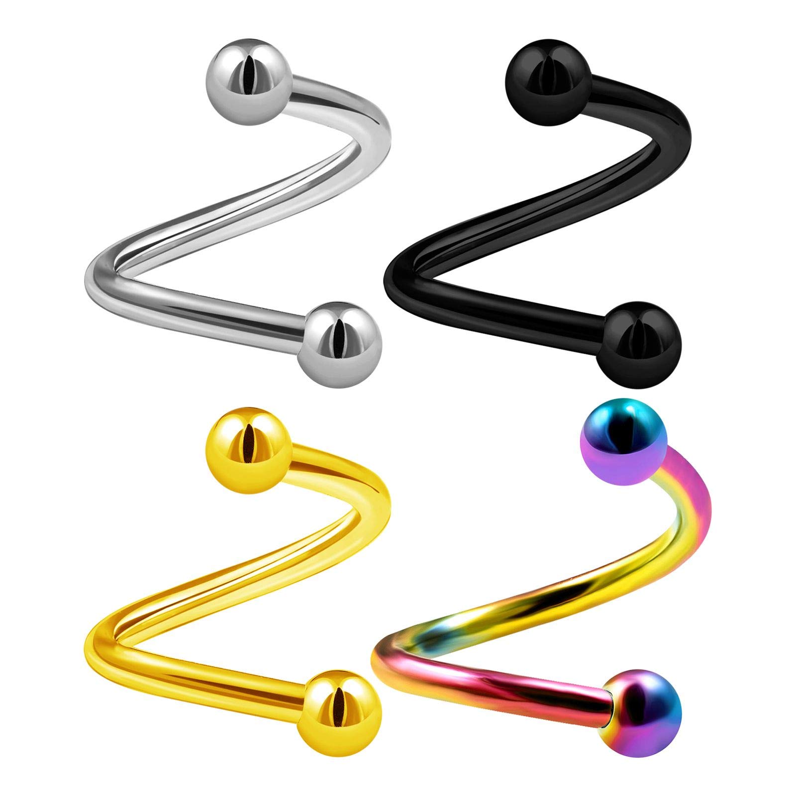 4PCS Surgical Steel Spiral Barbell 14 Gauge 1/2 12mm 4mm Ball Eyebrow Helix Rim Lobe Earrings Labret Piercing Jewellery 2985