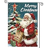 Christmas Garden Flag,Merry Christmas Santa Garden Flag,12x18 Double Sided Winter Outdoor Yard Flag for Outside, Holiday Outdoor Decorative Flag for Patio,Porch,Lawn,Garden