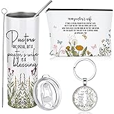 Zhehao Pastor's Wife Appreciation Gifts Stainless Steel Tumbler with Christian Makeup Bag and Keychain for Women Pastor Wife